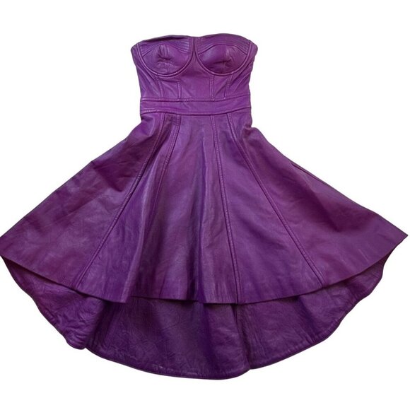 bebe Dresses & Skirts - Bebe Purple Faux Leather Strapless High Low Dress Womens XXS NWT Y2K